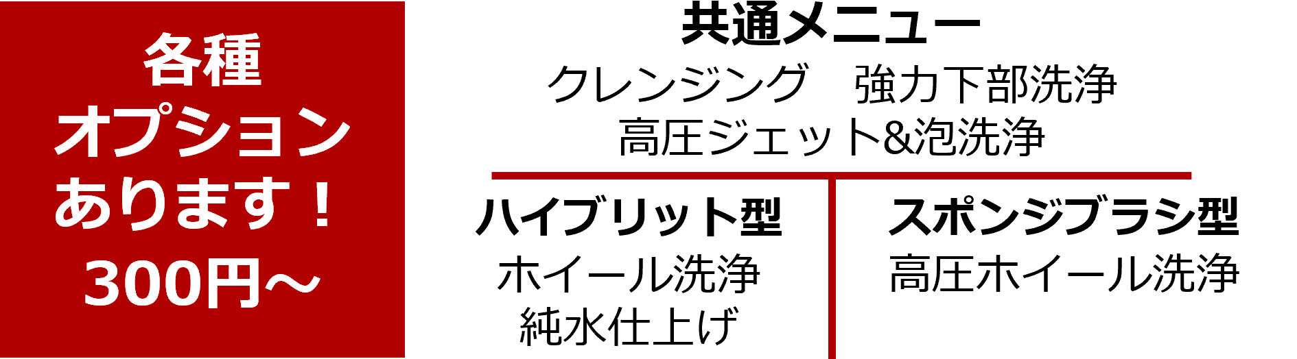 各種オプションメニュー