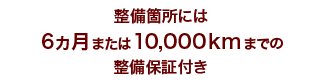 整備箇所には6ヵ月または1万Kmまでの整備補償が付いています。