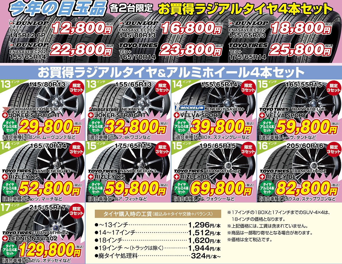お買い得ラジアルタイヤ&アルミホイール4本セット